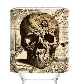 Brown Skull Shower Curtain - 12pcs Shower Hooks -72 x 72 inches