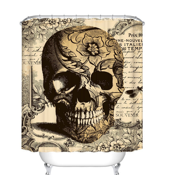 Brown Skull Shower Curtain - 12pcs Shower Hooks -72 x 72 inches