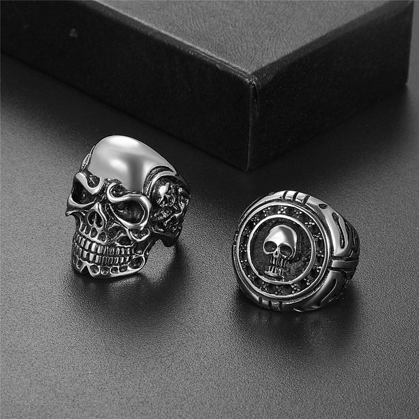 2Pcs Bikers Stainless Steel Gothic Skulls Ring
