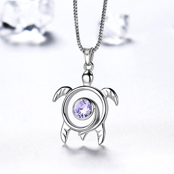 Spiral 925 Sterling Silver Sea Turtle Birthstone Necklace
