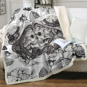 Couple Skull Plush Throw Blanket (50" X 60")
