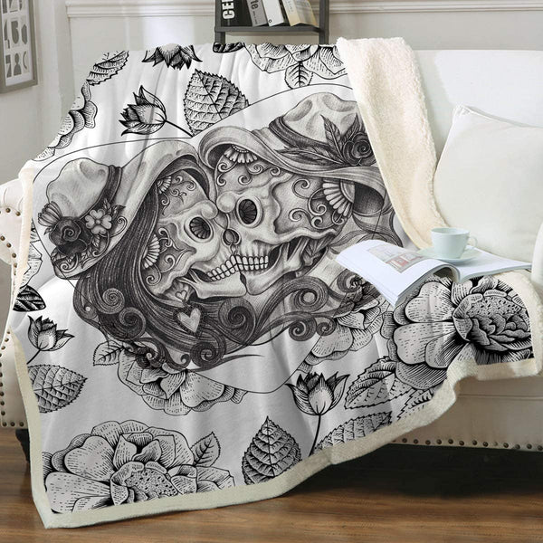 Couple Skull Plush Throw Blanket (50" X 60")