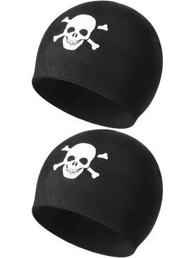 2 Pieces Luminous Skull and Crossbones Beanie Black Knitted Skull Cap