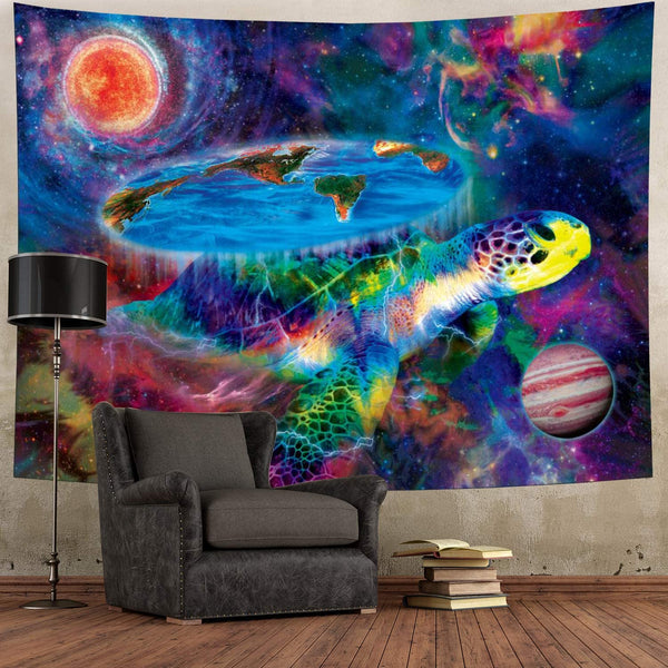 Psychedelic Sea Turtle Mysterious Galaxy Tapestry 52 x 59