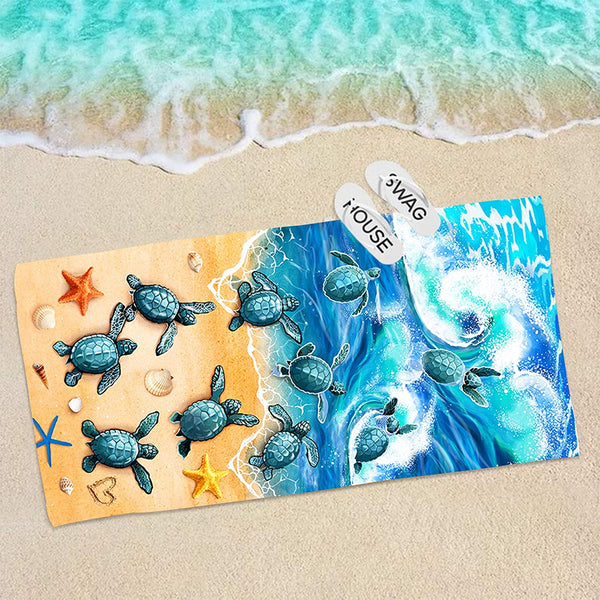 Baby Sea Turtles on the Beach Cotton Beach Towel