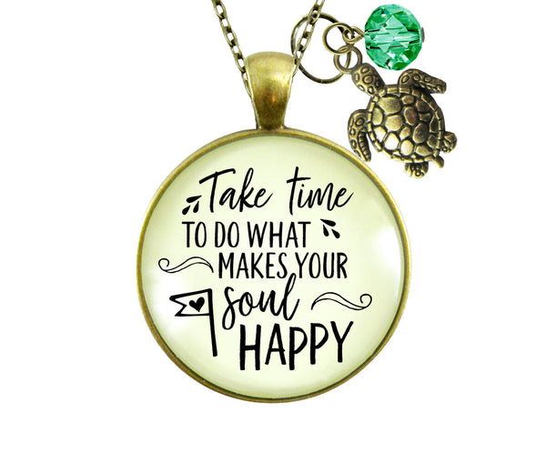 Handmade 24" Turtle Take Time to Make Soul Happy Necklace
