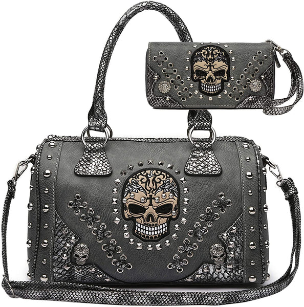 Sugar Skull Day of the Dead Handbag Shoulder Bag Wallet Set
