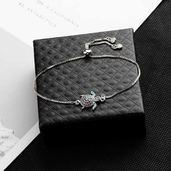 Sea Turtle Crystal Adjustable Charm Bracelet
