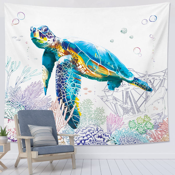 Teal Sea Turtle Tapestry Decor 59x51 Inch