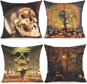 Skull Decor, Set of 4 Cushion Covers 18 x 18 Inch
