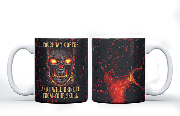 Flame Skull Don't Touch My Coffee Mug - 11oz