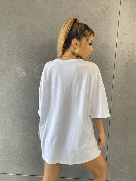 Women Skull Print Round Neck Half Sleeve Graphic Shirt