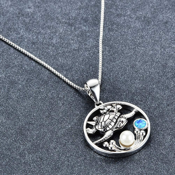 Women's 925 Silver Blue Sea Turtle Pendant Necklace