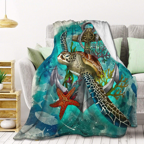 Sea Turtle Fleece Throw Blanket Home Decor 80"X60" Large
