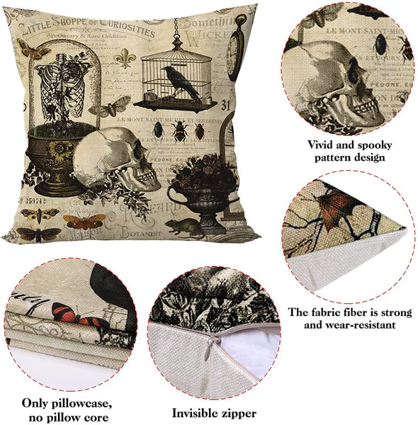 Skull Decorations Throw Pillow Covers 18x18 Set of 4