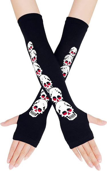 Knitted Long Fingerless Skeleton Gloves