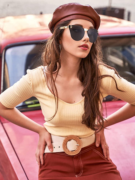 2 Pair Cat Eye Rimless Skull Design Sunglasses