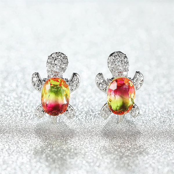 Rhinestone Sea Turtle Stud Earrings