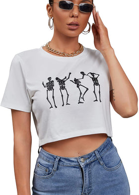 Funny Skeleton Skull Hand Print Crop Top