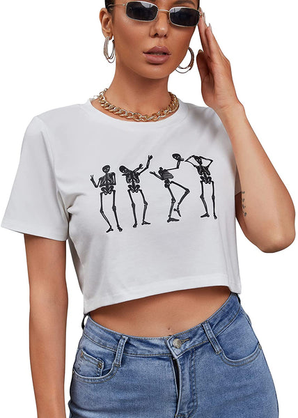 Funny Skeleton Skull Hand Print Crop Top