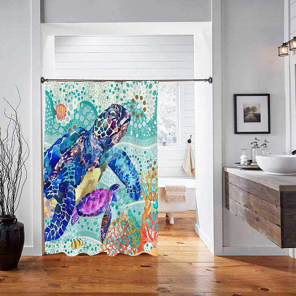 Nautical Sea Turtle Shower Curtain Sets with 12 Hooks