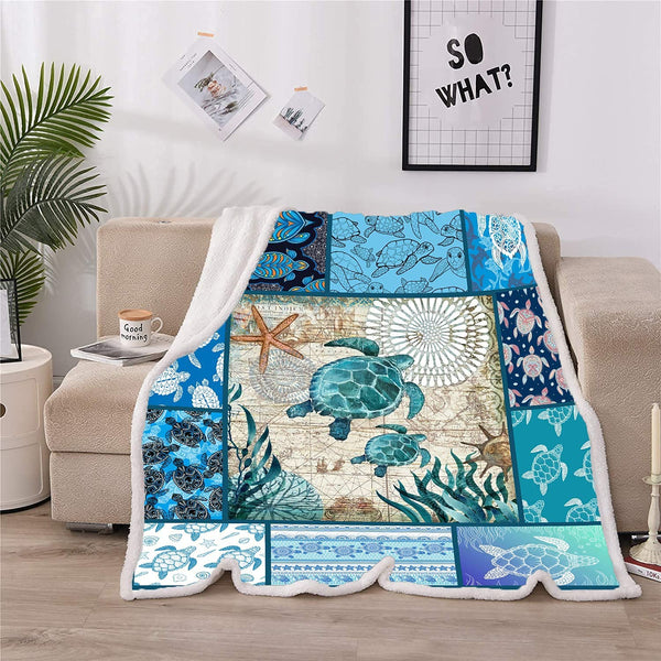 Sea Turtle Blanket Abstract Tortoise Sherpa Throw Blanket (51X59IN)