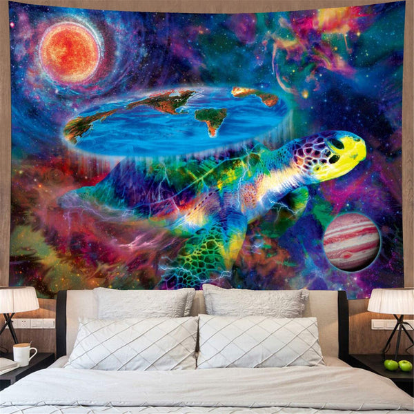 Psychedelic Sea Turtle Mysterious Galaxy Tapestry 52 x 59