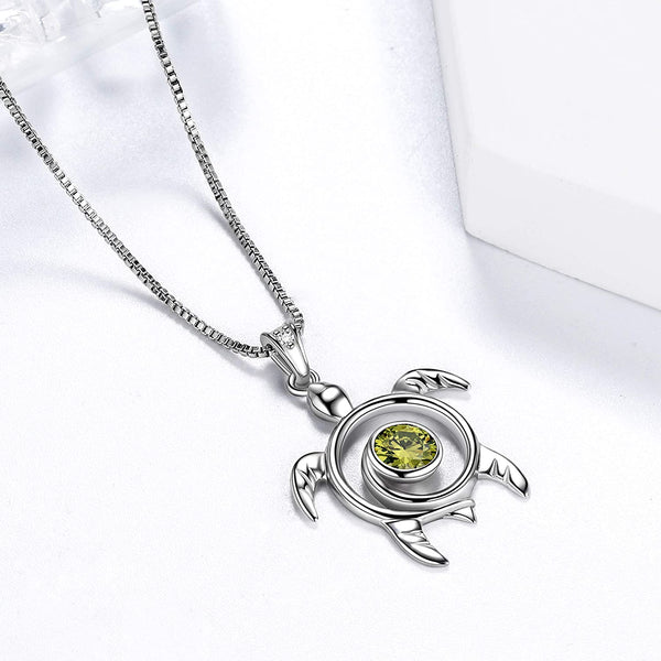 Spiral 925 Sterling Silver Sea Turtle Birthstone Necklace