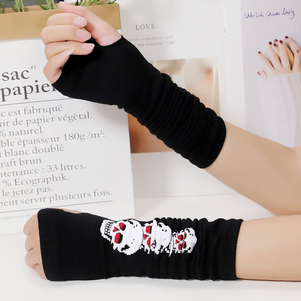 Knitted Long Fingerless Skeleton Gloves