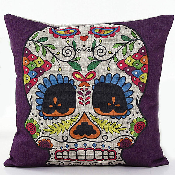 4 PCS 18'' Day of the Dead Sugar Skull Cushion Covers