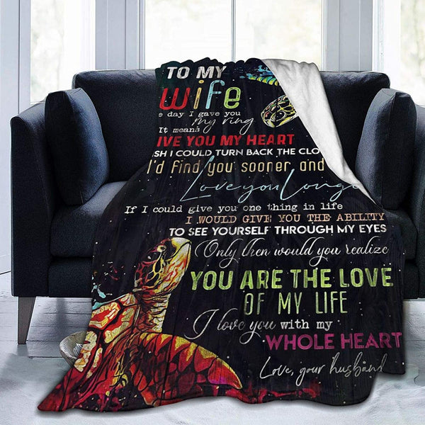 To My Wife Sea Turtle Comfort Flannel Fleece Blanket 80"X60"