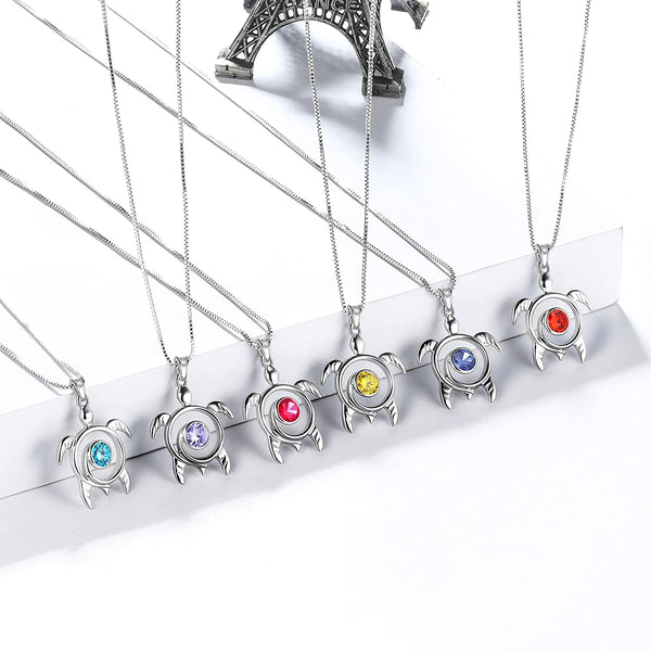 Spiral 925 Sterling Silver Sea Turtle Birthstone Necklace