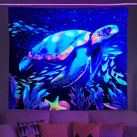 Blacklight Sea Turtle Tapestry UV Reactive Decor 37x28 Inch