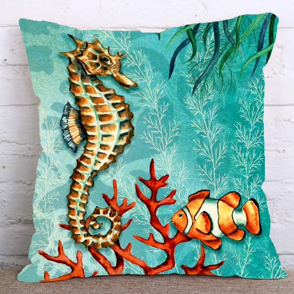 Set of 2 Sea Turtle Sea Horse Pillow Cover 18x18 Inch