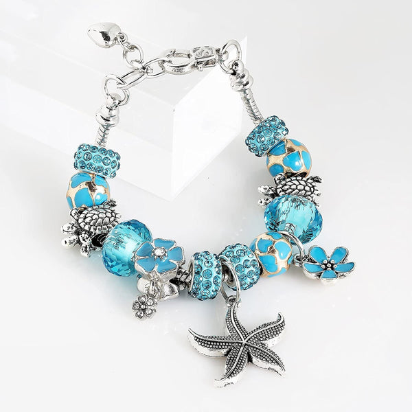 Fashion Crystal&Glass Sea Turtle Charm Bracelet