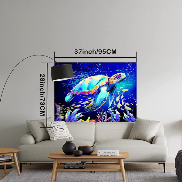Blacklight Sea Turtle Tapestry UV Reactive Decor 37x28 Inch