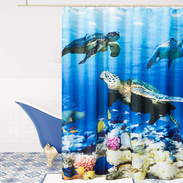 Digital Printed Sea Turtle Shower Curtain, with 12 Hooks