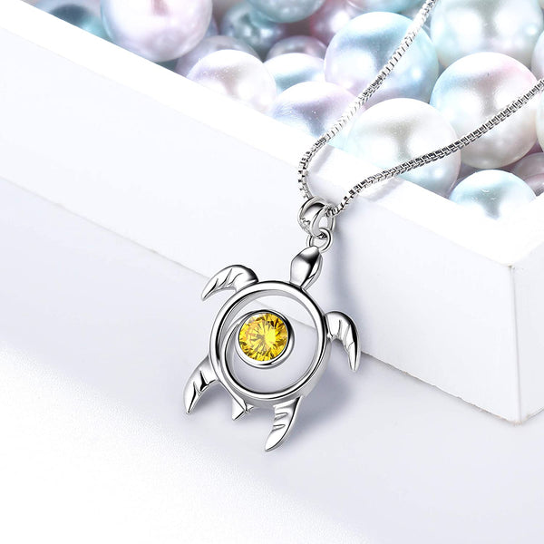 Spiral 925 Sterling Silver Sea Turtle Birthstone Necklace