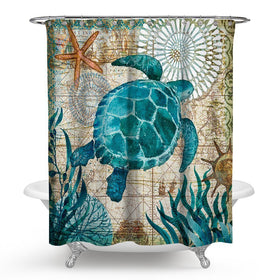 Sea Turtle Shower Curtain with 12 Hooks ,71 x 71