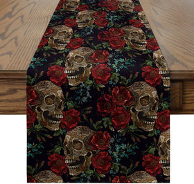 Skull Flower Table Runner Decoration, 13 x 72 Inch