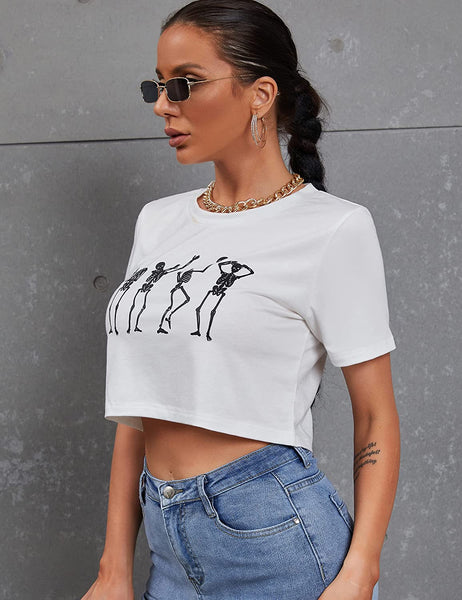 Funny Skeleton Skull Hand Print Crop Top