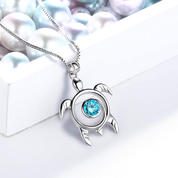 Spiral 925 Sterling Silver Sea Turtle Birthstone Necklace