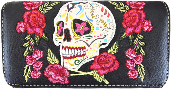 Sugar Skull Rose Heart Flower Day of the Dead Bag Wallet Set