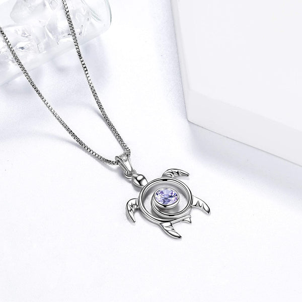 Spiral 925 Sterling Silver Sea Turtle Birthstone Necklace