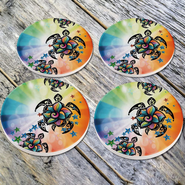 Ceramic Stone Floral Turtle 4pcs Set Coasters