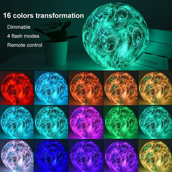 Skull Color Changing Moon Lamp (5.9 inch 16 Colors LED with Stand)