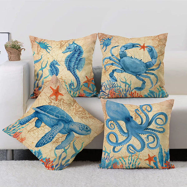 Set of 4 Ocean Summer Decorative Throw Pillow Case 18x18