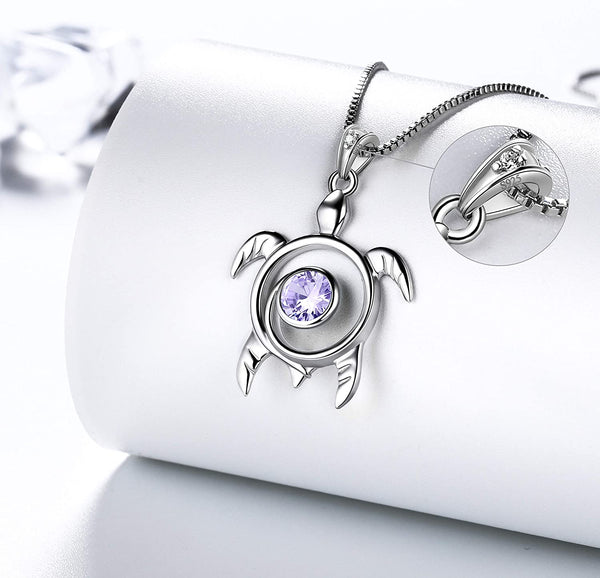 Spiral 925 Sterling Silver Sea Turtle Birthstone Necklace