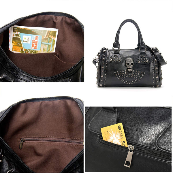 Women Skull Large Capacity Studded Shoulder Handbag