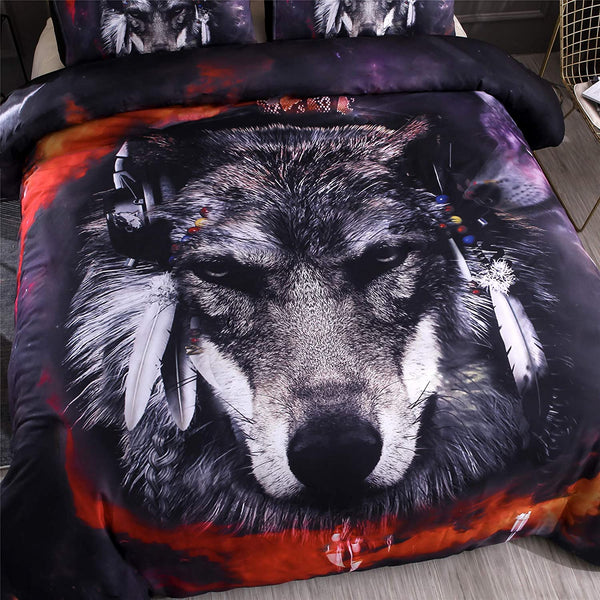 Wolf Dreamcatcher Duvet Cover Set Queen, 90"x90" (1 Duvet Cover +2 Pillowcase)